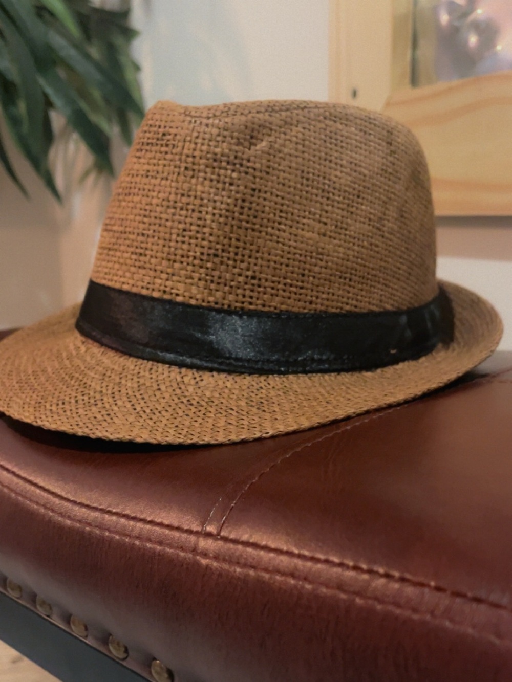 Straw Fedora Hat with Black Band